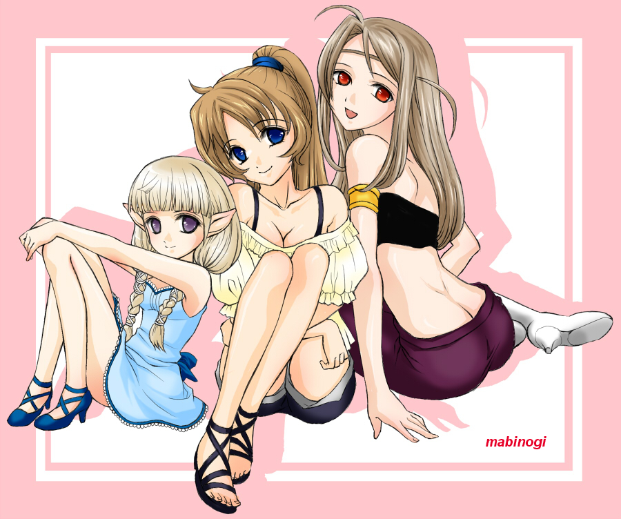 ahoge, ankle_lace-up, armlet, bad_id, bandeau, blonde_hair, blue_eyes, boots