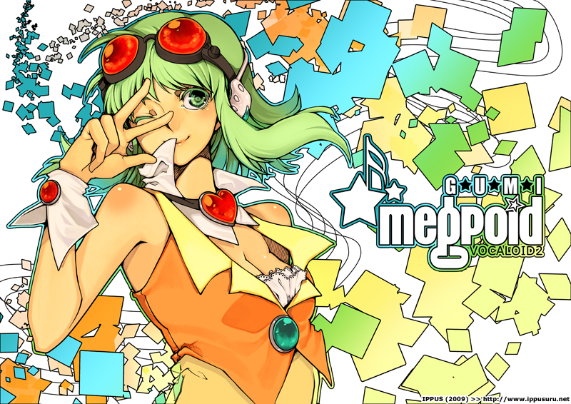 cuffs, goggles, green_eyes, green_hair, gumi, headphones, ippus, na_young_lee