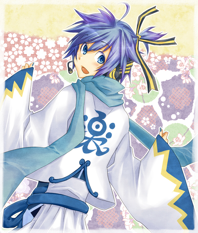 ahoge, bad_id, blue_eyes, cosplay, hair_ribbon, headphones, headset, kaito