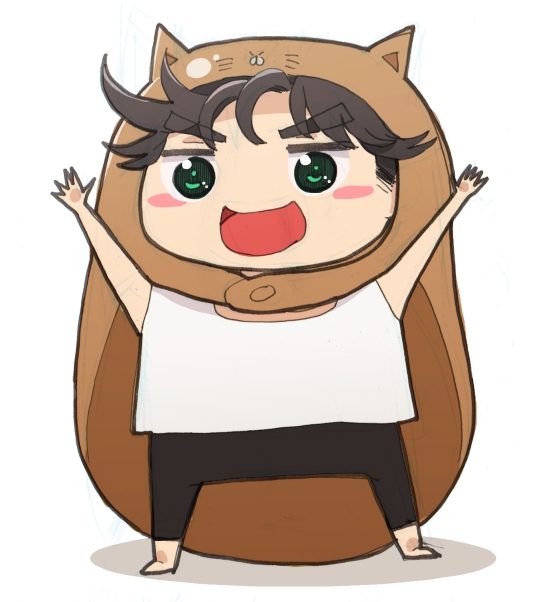1boy, black_hair, chibi, doma_umaru_(cosplay), green_eyes, himouto!_umaru-chan, jojo_no_kimyou_na_bouken, joseph_joestar_(young)