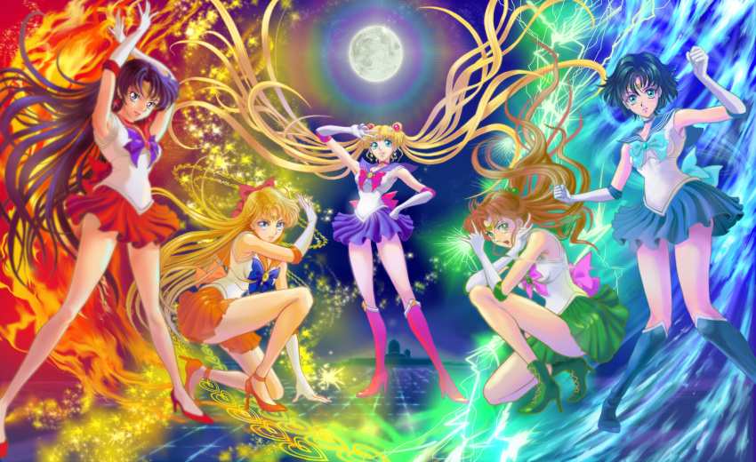 aino_minako, bishoujo_senshi_sailor_moon, blonde_hair, blue_eyes, blue_hair, boots, brown_hair, building