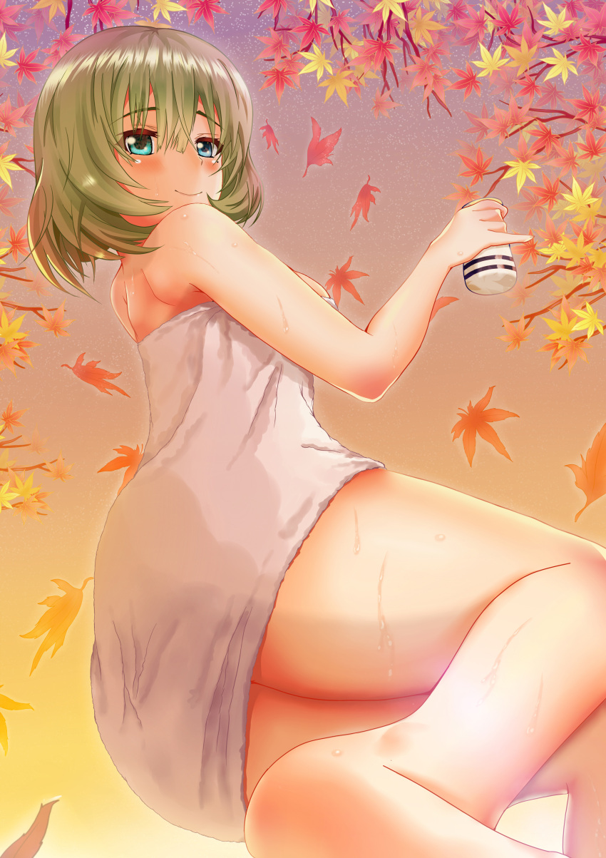 1girl, absurdres, alcohol, blue_eyes, brown_hair, green_eyes, heterochromia, highres