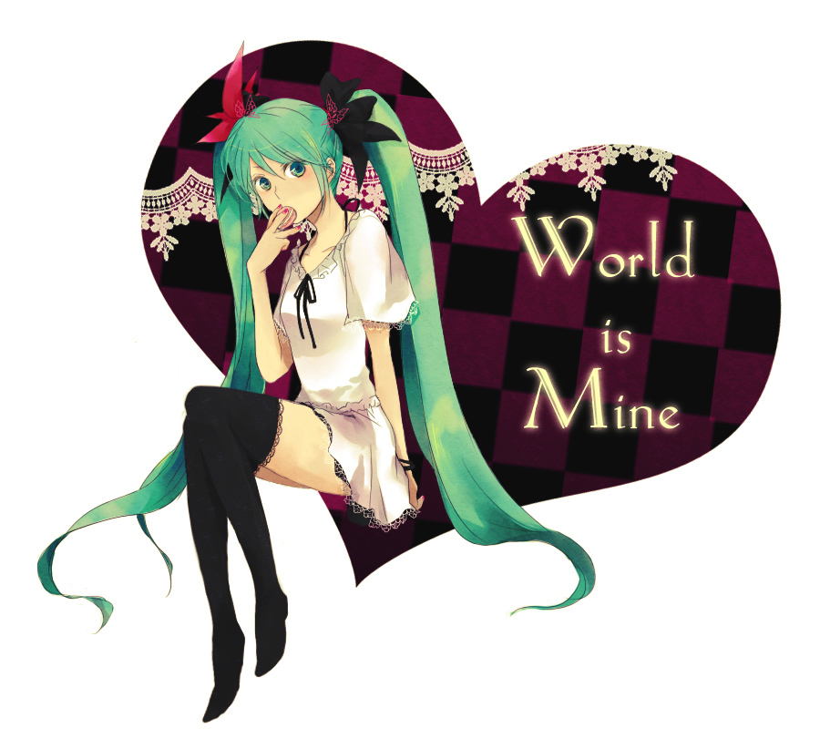blush, green_eyes, green_hair, hair_ribbon, hatsune_miku, long_hair, macaron, macaroon
