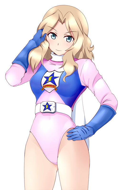 1girl, adjusting_hair, bad_id, bad_pixiv_id, battle_fever_j, blonde_hair, blue_eyes, cosplay