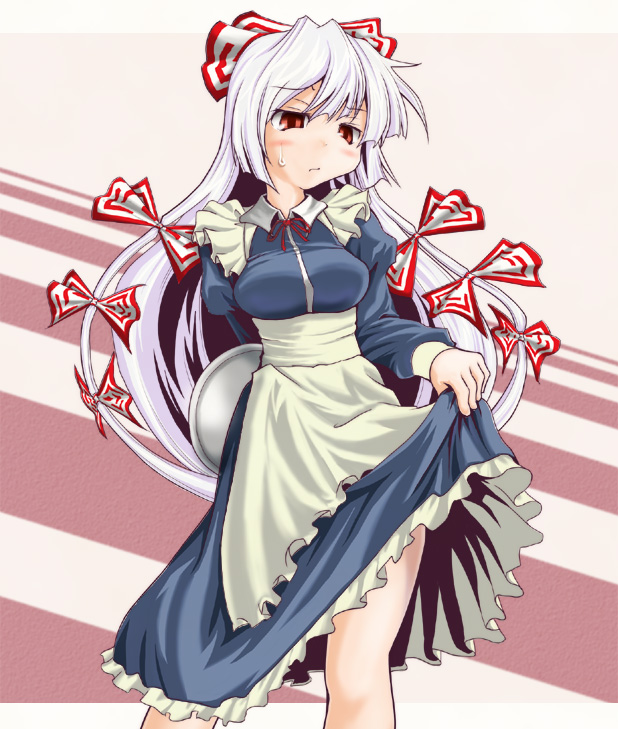 bad_id, enmaided, fujiwara_no_mokou, maid, red_eyes, silver_hair, tama_home, the_iron_of_yin_and_yang