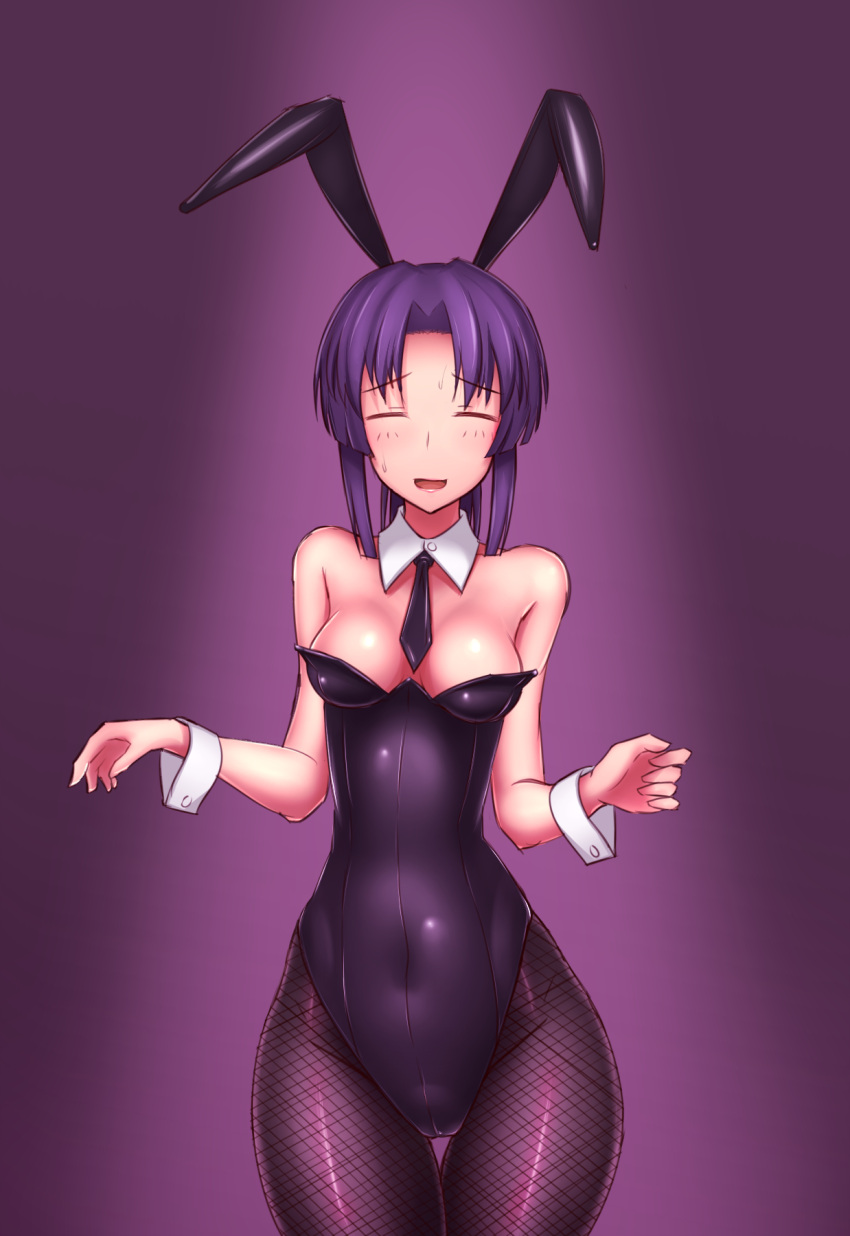 1girl, 89_(hakkyuu), animal_ears, bunnysuit, closed_eyes, detached_collar, fishnet_pantyhose, fishnets