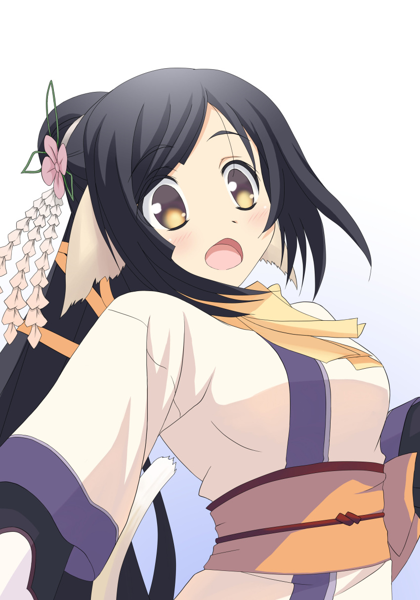 1girl, absurdres, animal_ears, black_hair, breasts, brown_eyes, gradient, gradient_background