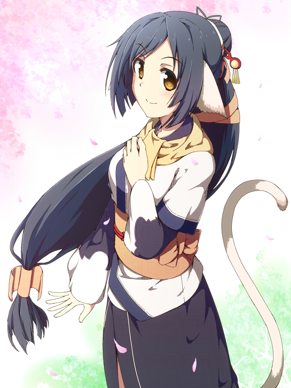 1girl, animal_ears, black_hair, breasts, brown_eyes, cat_tail, hair_ornament, hairpin