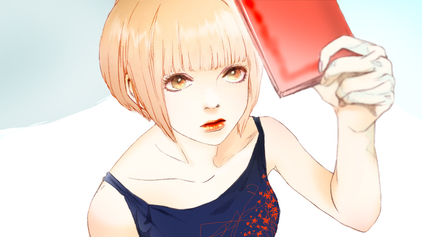 1girl, alpaca_tarou, highres, nishinosono_moe, orange_eyes, orange_hair, short_hair, solo, subete_ga_f_ni_naru