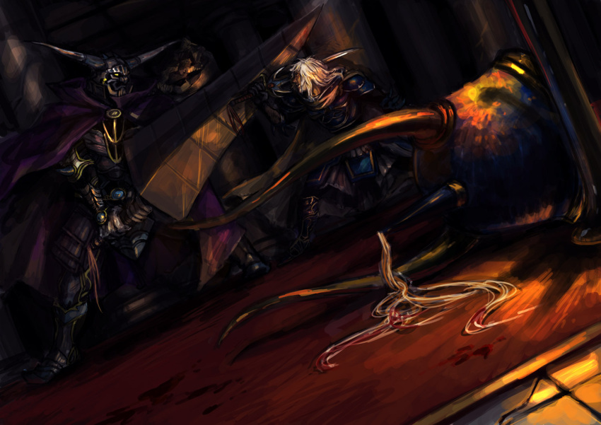 armor, battle, blood, cape, dissidia_final_fantasy, epic, final_fantasy, final_fantasy_i