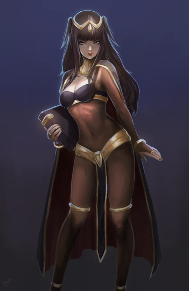 1girl, black_hair, bodysuit, book, cape, covered_navel, female, fire_emblem
