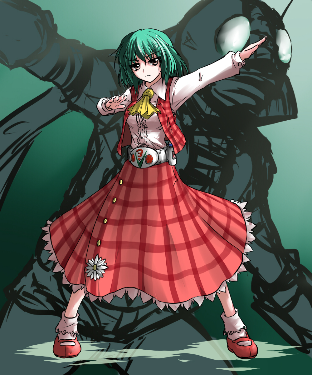 1boy, 1girl, brown_eyes, crossover, female, flower, green_hair, henshin