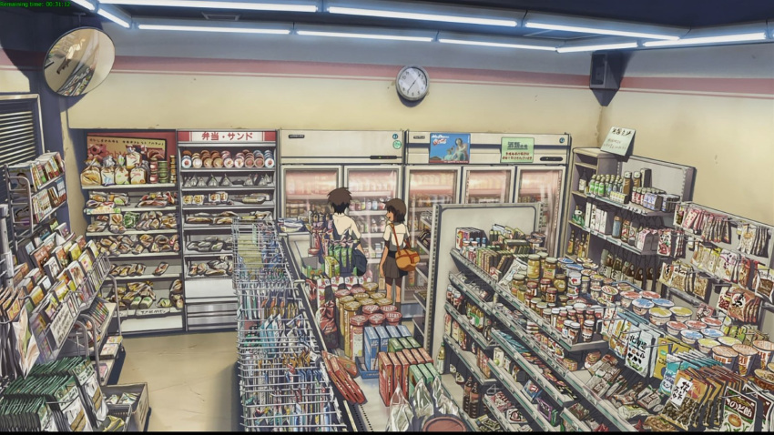 clock, convenience_store, highres, mirror, photorealistic, screencap, shinkai_makoto, shop
