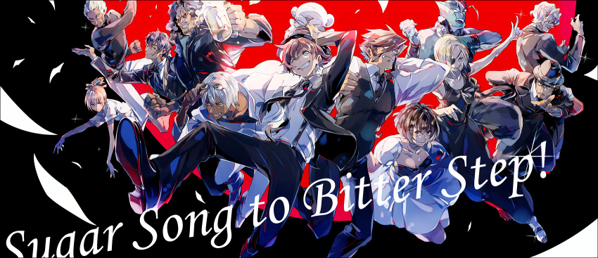 black_hair, blitz_t._abrahms, blonde_hair, brown_hair, chain_sumeragi, doug_hammer, dress, eyepatch