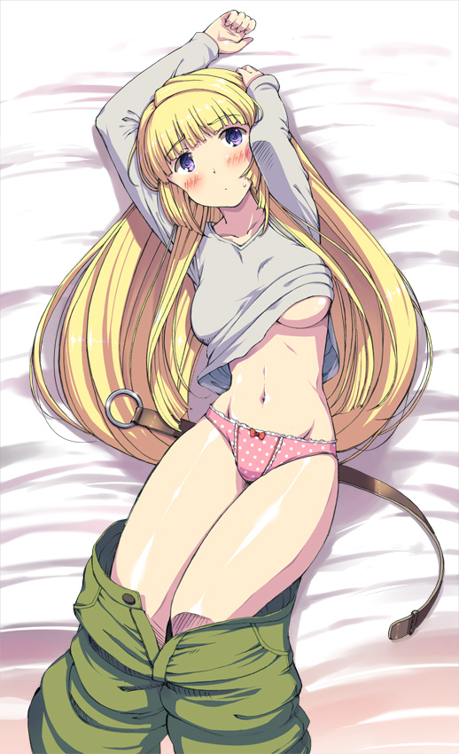 1girl, belt_removed, blonde_hair, gundam_tekketsu_no_orphans, kudelia_aina_bernstein, long_hair, lying, matsuzaki_yutaka