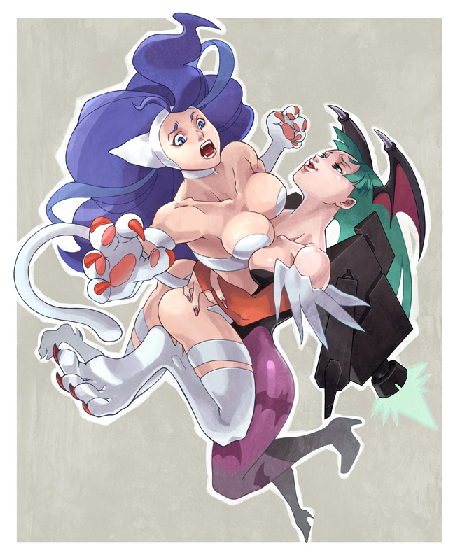 2girls, ai-eye, animal_ears, ass, bat_print, blue_eyes, blue_hair, breasts