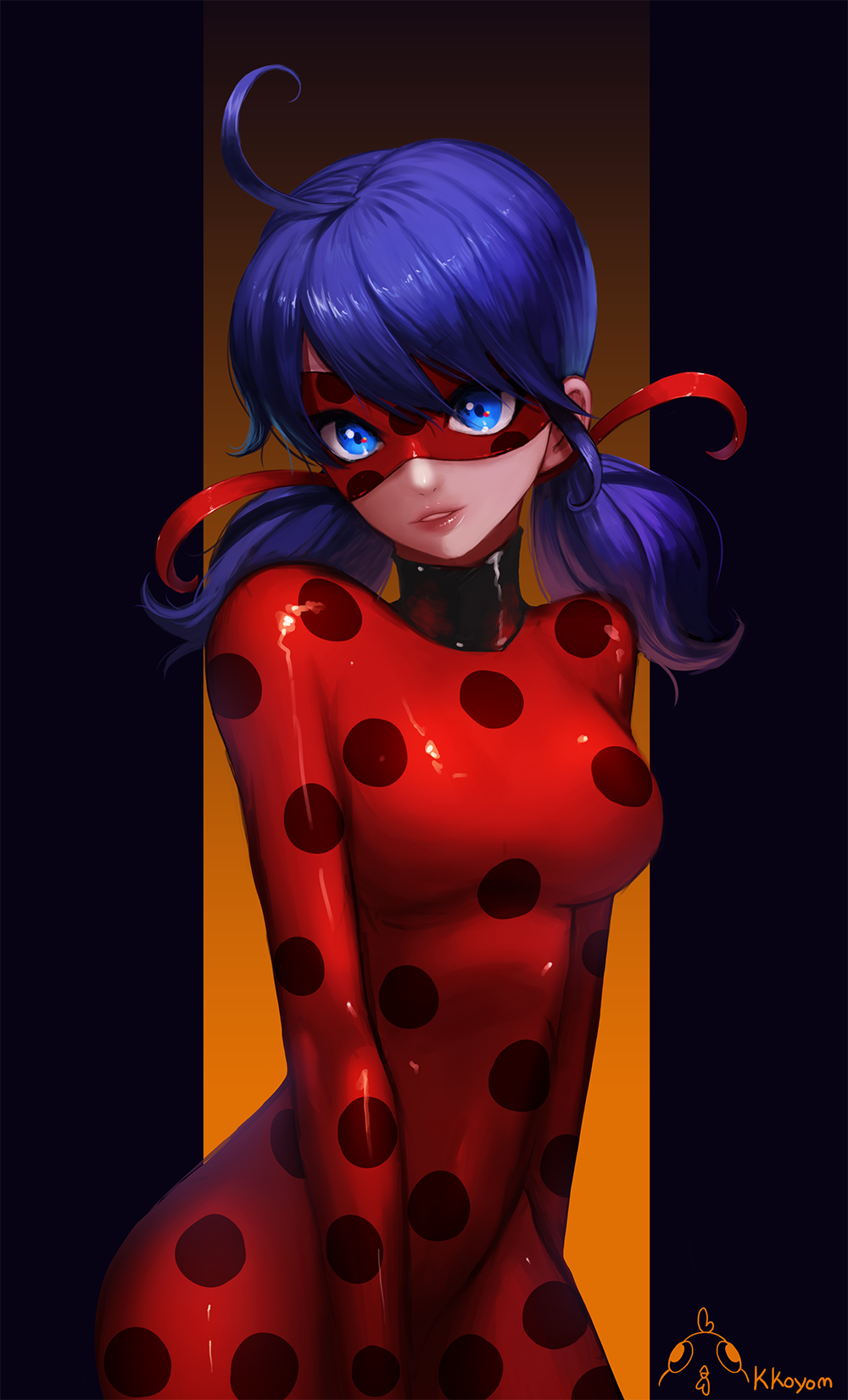 1girl, ahoge, ango, artist_name, blue_eyes, blue_hair, bodysuit, breasts
