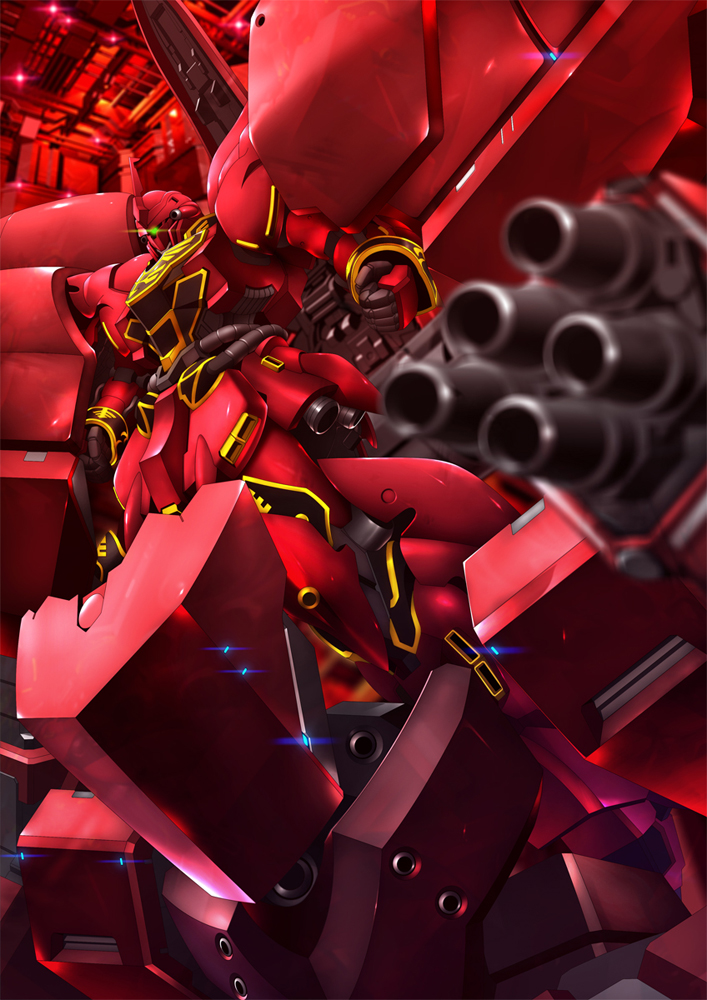 glowing, glowing_eye, gundam, gundam_unicorn, mecha, neo_zeong, no_humans, sinanju