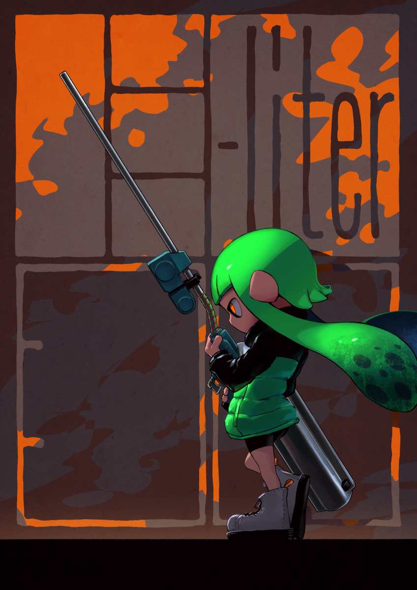 1girl, bike_shorts, domino_mask, highres, inkling, jacket, long_hair, mask