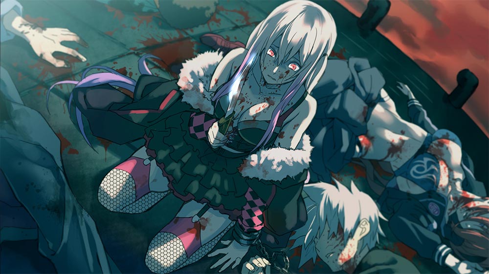 arm_support, arm_warmers, artist_request, bare_shoulders, bikini_top, blood, breasts, coat