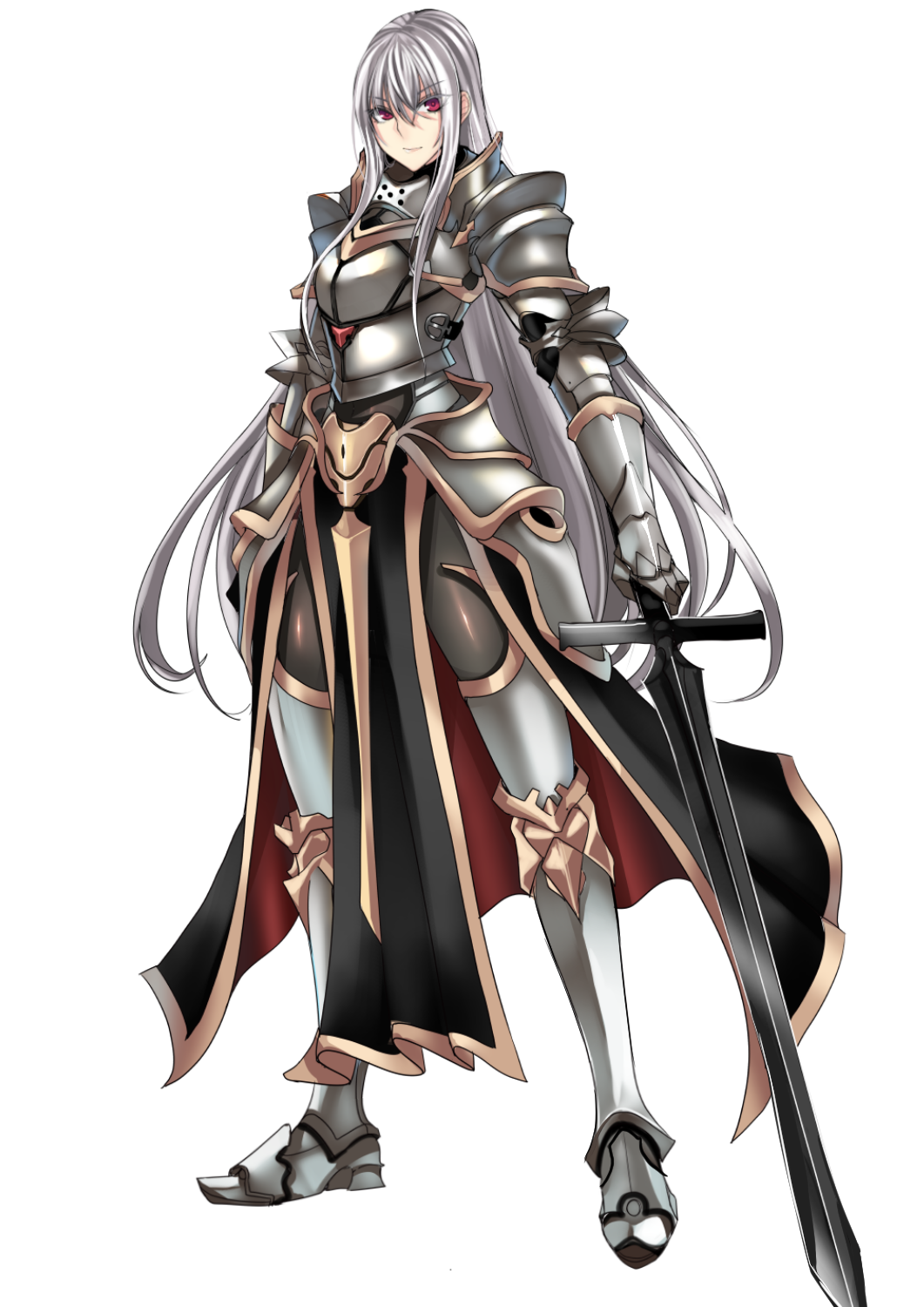 1girl, armor, gauntlets, greaves, highres, knight, long_hair, looking_at_viewer