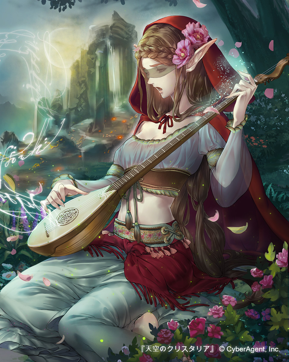 1girl, brown_hair, cape, esha, flower, grey_eyes, highres, hood