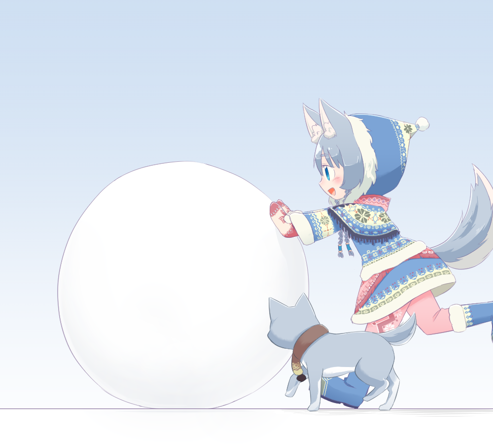 1girl, :d, animal, animal_ears, blue_eyes, blue_hair, boots, braid