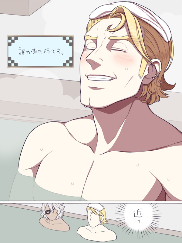 2boys, blonde_hair, blush, closed_eyes, eyepatch, fire_emblem, fire_emblem_if, harold_(fire_emblem_if)
