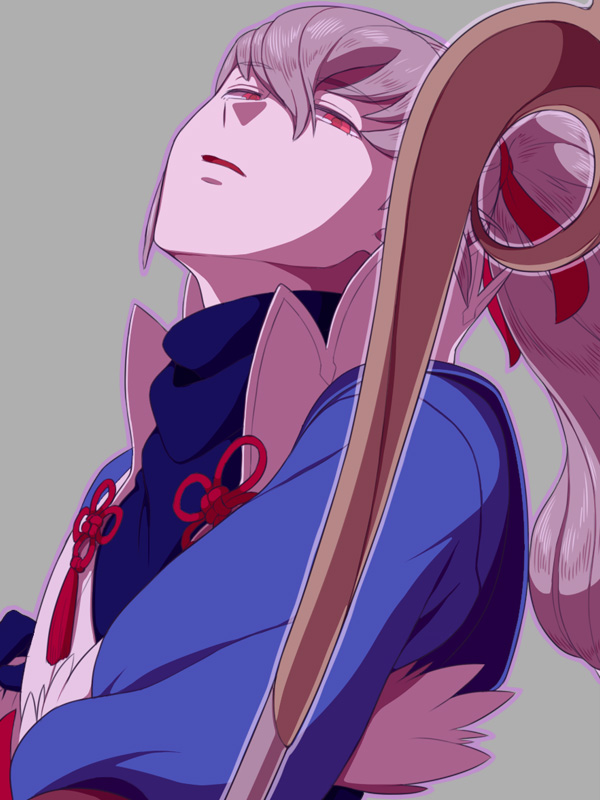 1boy, bow_(weapon), fire_emblem, fire_emblem_fates, grey_background, grey_hair, long_hair, male_focus