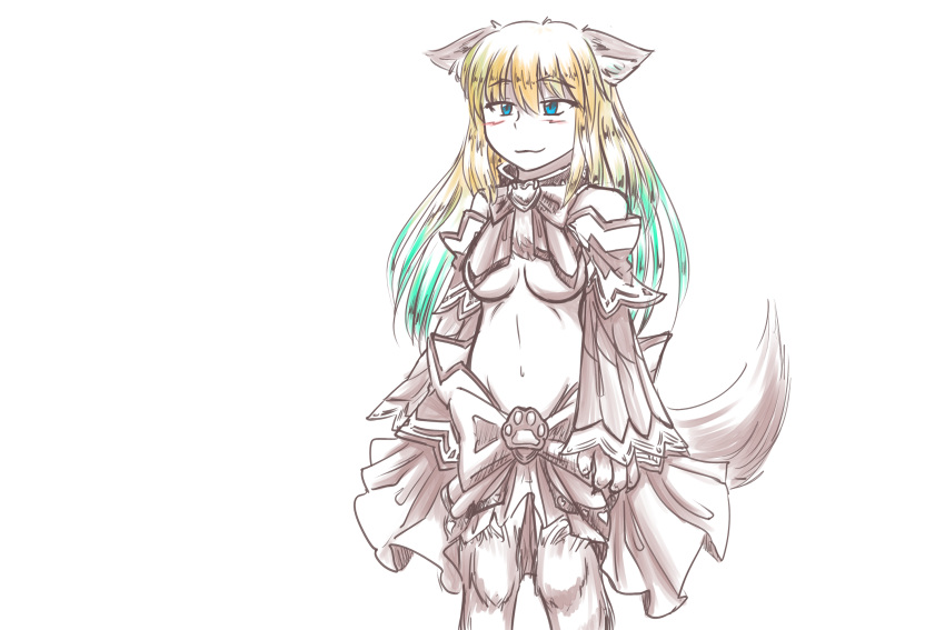 1girl, animal_ears, artist_request, blue_eyes, cu_sith_(monster_girl_encyclopedia), dog_ears, dog_tail, highres