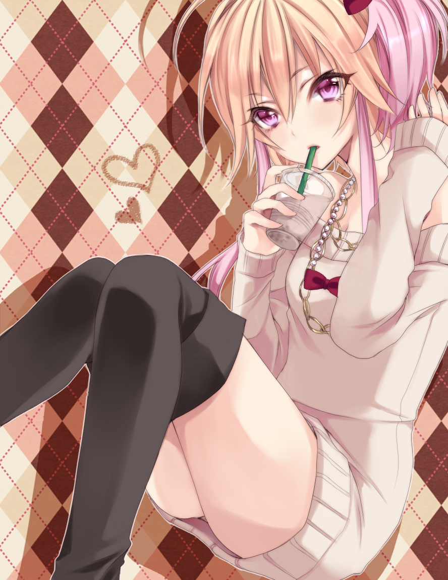 1girl, drink, idolmaster, idolmaster_cinderella_girls, karasumakarma1225, long_hair, multicolored_hair, ninomiya_asuka