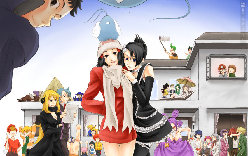 6+boys, 6+girls, aaron_(pokemon), afro, akosan, alternate_costume, alternate_legwear, angry