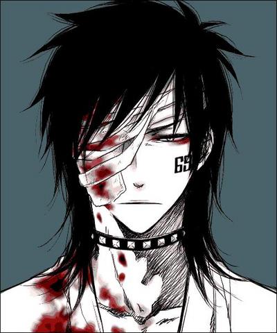 artist_request, bandage, bandage_over_one_eye, bandages, black_hair, bleach, blood, bust