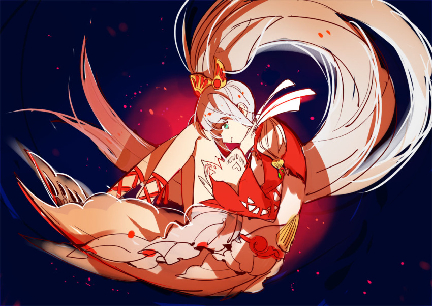 1girl, green_eyes, lailah_(tales), long_hair, ponytail, smile, solo, tales_of_(series)
