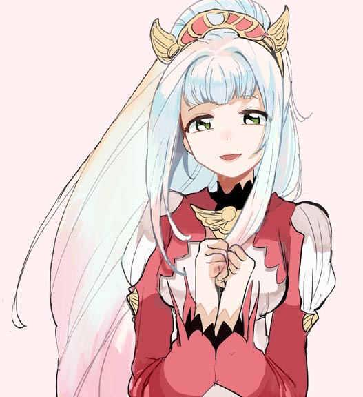 1girl, green_eyes, lailah_(tales), long_hair, open_mouth, ponytail, smile, solo