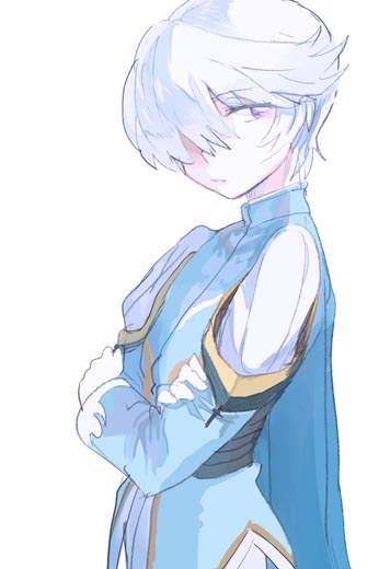 1boy, crossed_arms, male_focus, mikleo_(tales), short_hair, tales_of_(series), tales_of_zestiria, uhiha318, violet_eyes, white_hair
