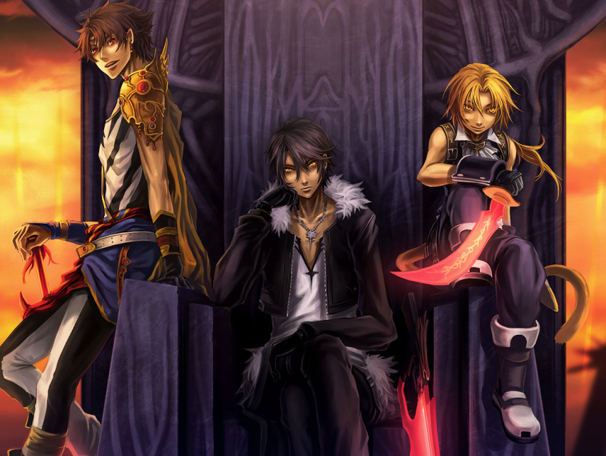 blonde_hair, brown_hair, butz_klauser, detached_sleeves, dissidia_final_fantasy, final_fantasy, final_fantasy_ix, final_fantasy_v