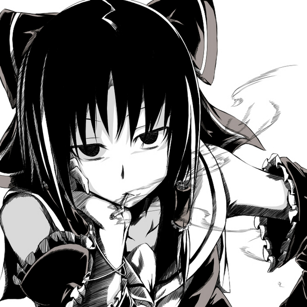 cigarette, hakurei_reimu, kuro_(jyupiter), monochrome, smoking, touhou