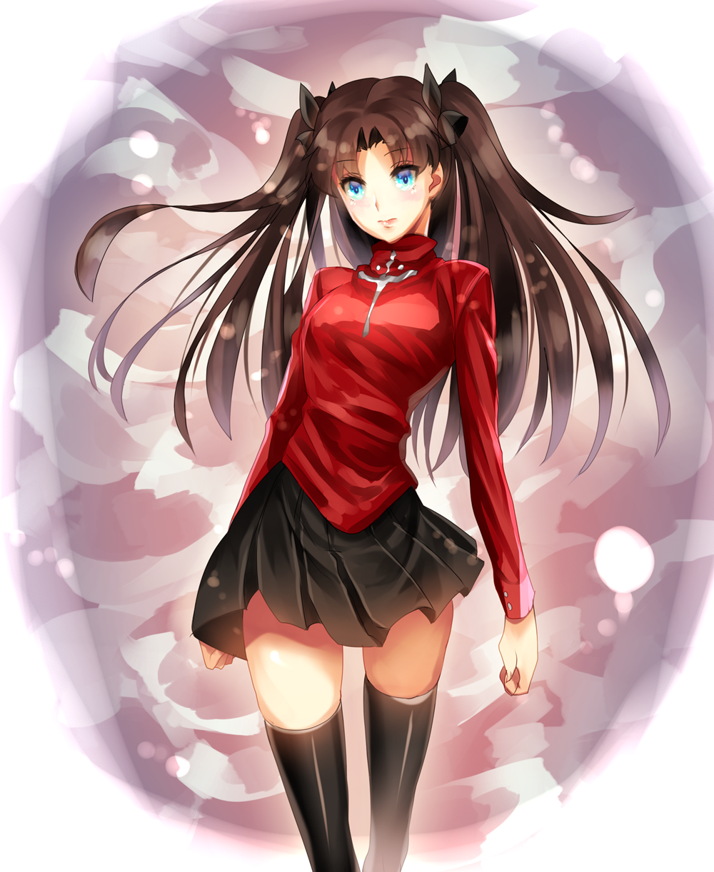 1girl, black_legwear, blue_eyes, brown_hair, fate/stay_night, fate_(series), highres, kkuwa