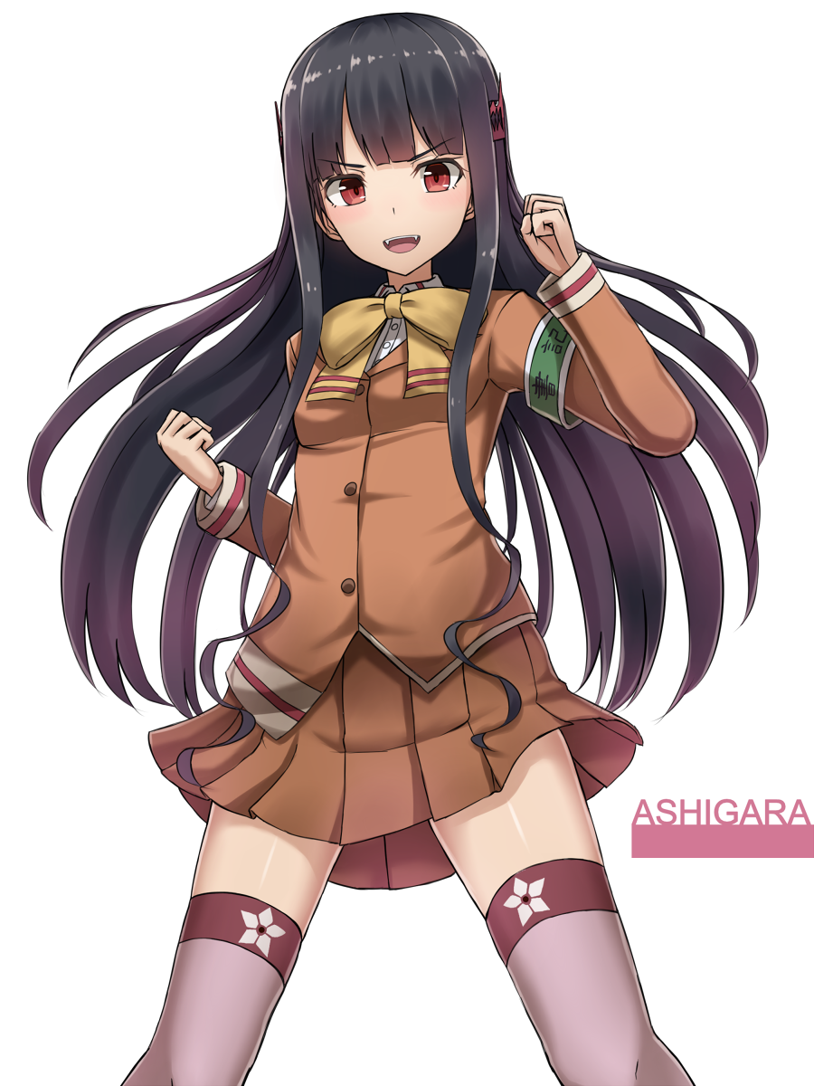 1girl, aoki_hagane_no_arpeggio, armband, ashigara_(aoki_hagane_no_arpeggio), black_hair, fangs, highres, long_hair
