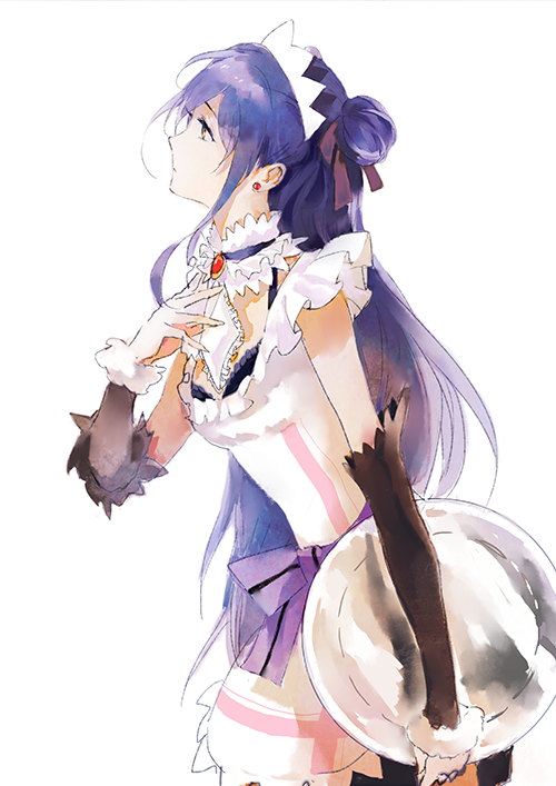1girl, blue_hair, chairlog, choker, detached_collar, detached_sleeves, earrings, frilled_apron