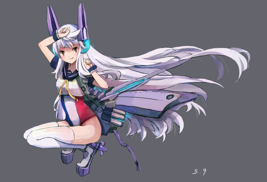 1girl, absurdres, anchor, blouse, boots, chain, fang, hanasai_usagiko
