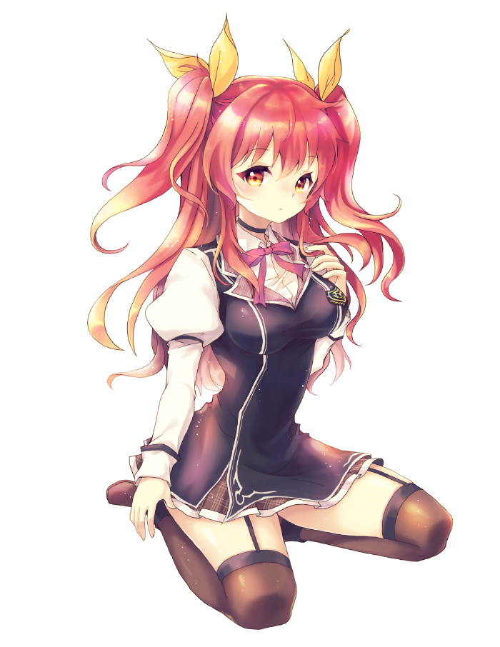 1girl, black_legwear, bow, bowtie, choker, dress, full_body, garter_straps