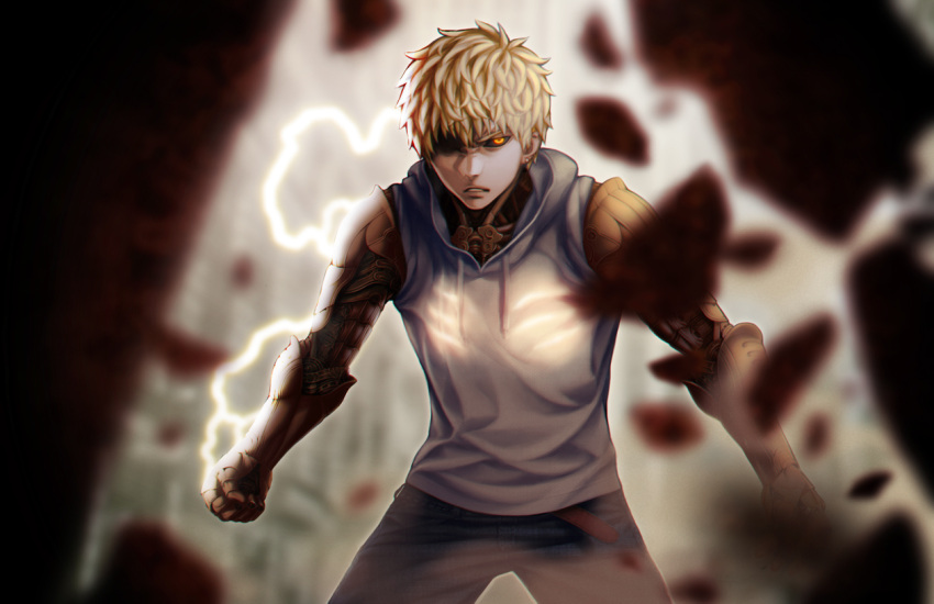arasdel, blonde_hair, cyborg, genos, hoodie, onepunch_man, short_hair