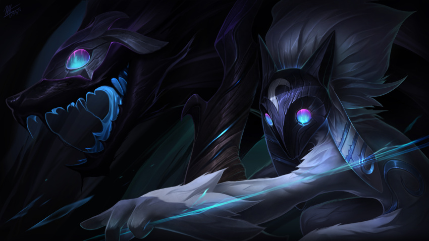 highres, kindred, lamb_(character), league_of_legends, mask, open_mouth, vegacolors, violet_eyes