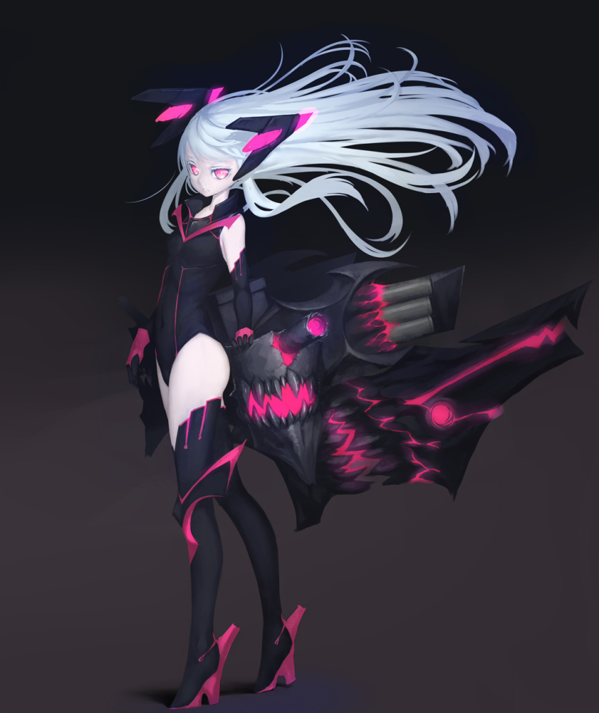 1girl, ass, black_legwear, cannon, chain, corruption, dark_persona, destroyer
