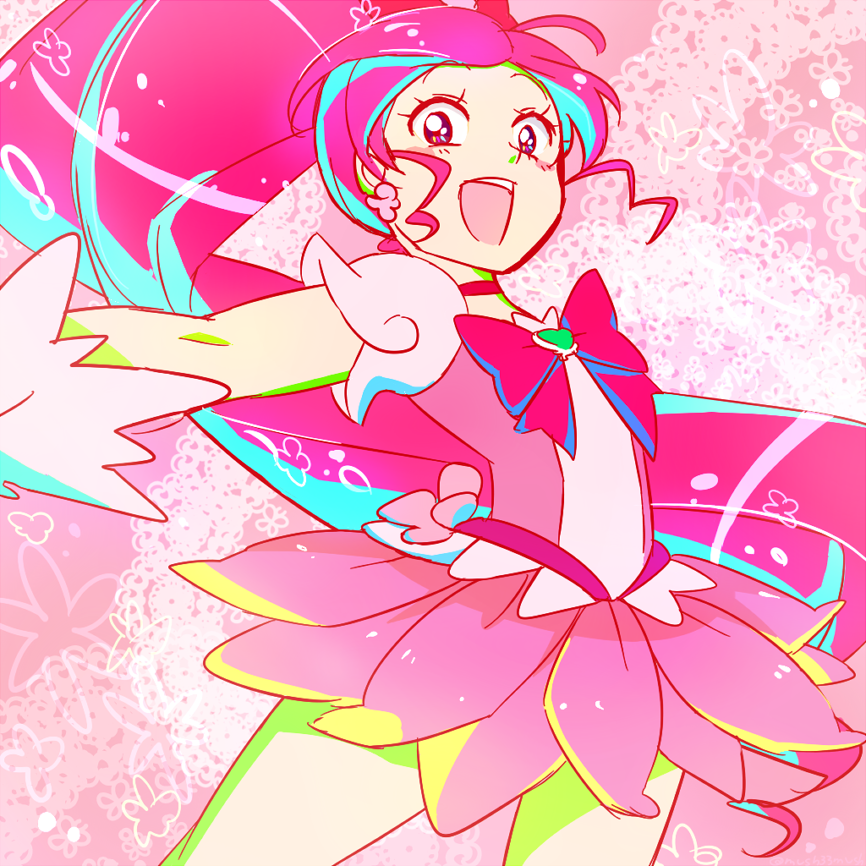 1girl, bow, cure_blossom, earrings, female, flower_earrings, hanasaki_tsubomi, heartcatch_precure!