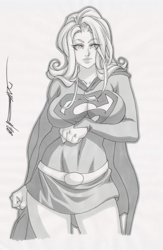1girl, belt, breasts, cape, daikon_(artist), dc_comics, large_breasts, long_hair