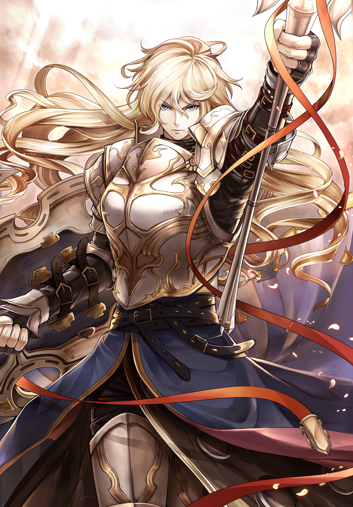 1girl, armor, belt, blonde_hair, blue_eyes, full_armor, granblue_fantasy, long_hair