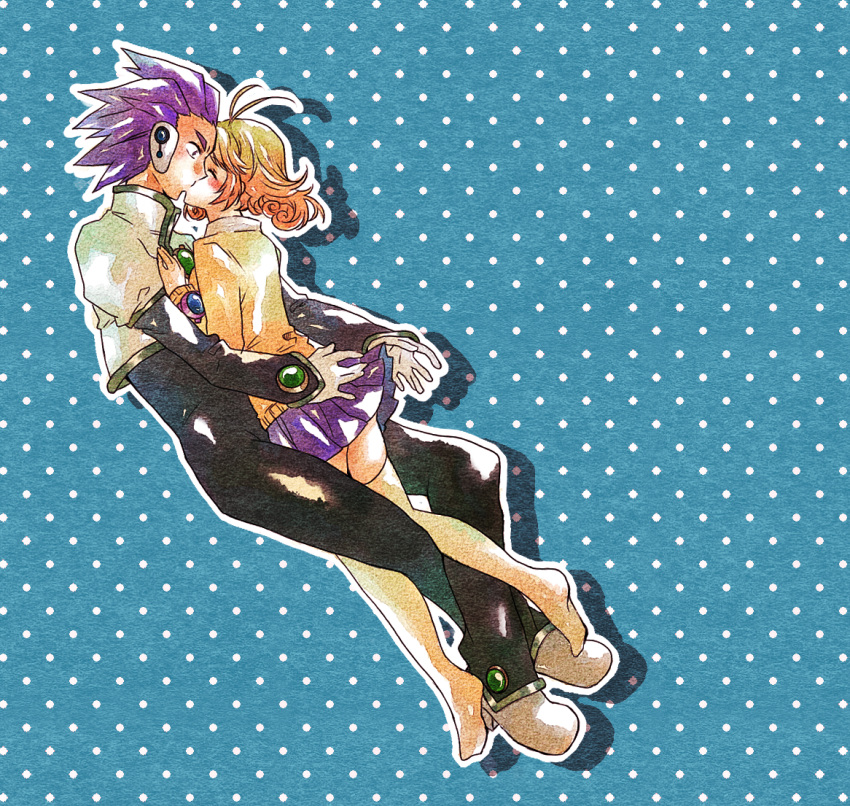 1boy, 1girl, closed_eyes, corrector_yui, couple, curly_hair, hetero, kasuga_yui